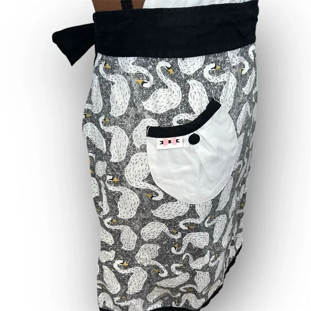 Simply Whimsical Swan Print Apron, Ruffled Bib 100% Cotton, Women’s One Size